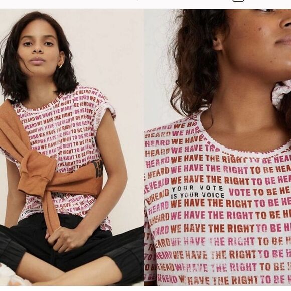 Anthropologie Maeve Right To Be Heard Your Vote Is Your Voice T Shirt - XS - Picture 1 of 13